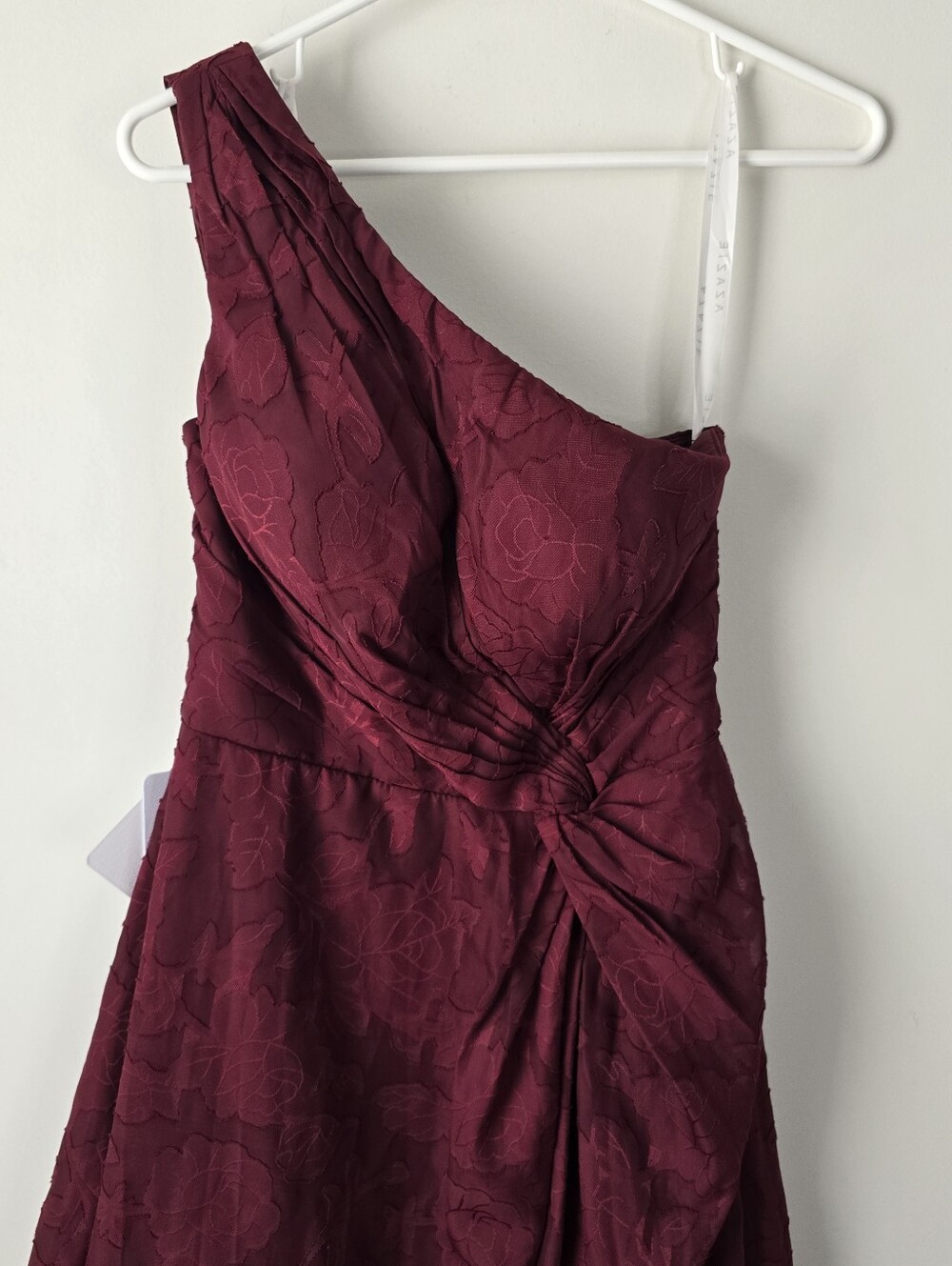 Azazie Atelier Hermosa Wine One Shoulder Maxi Dress 6 Floral Burnout Side Slit - Picture 5 of 14